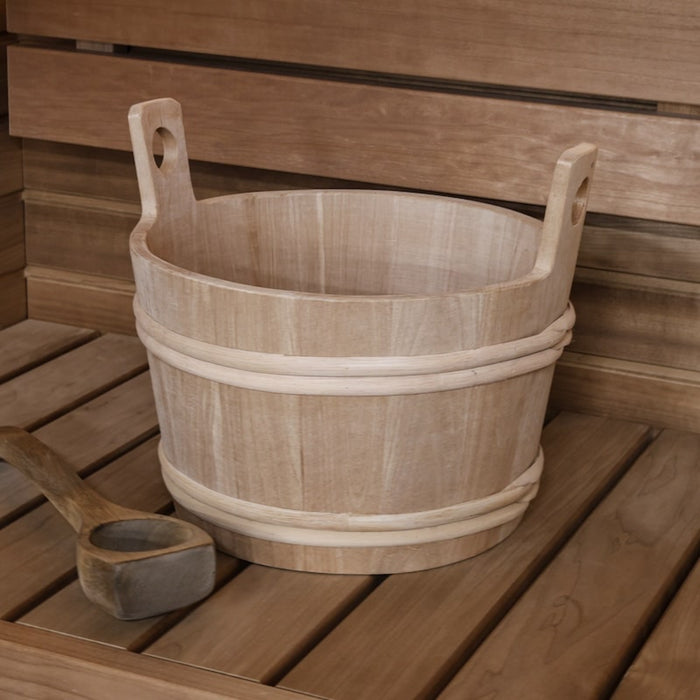 ProSaunas XL 12-Liter Wood Sauna Bucket with Oiled Birch Ladle Set