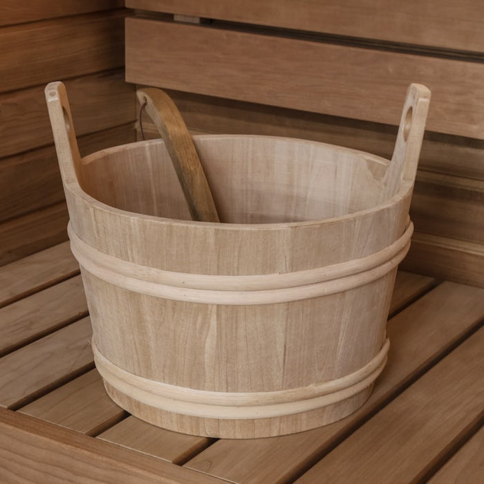 ProSaunas XL 12-Liter Wood Sauna Bucket with Oiled Birch Ladle Set