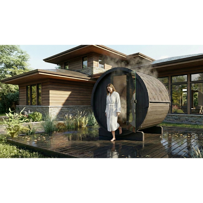 SaunaLife Model E7B Ergo-Series 4-Person Traditional Outdoor Barrel Sauna