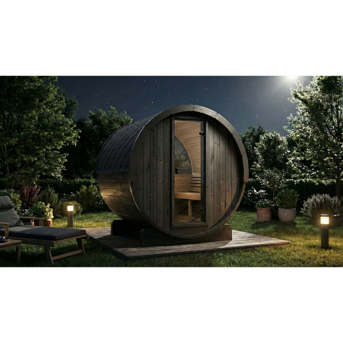 SaunaLife Model E7WB Ergo-Series 4-Person Traditional Outdoor Barrel Sauna with Rear Window