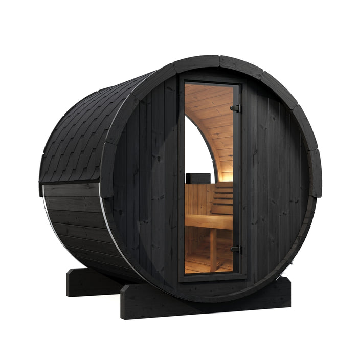 SaunaLife Model E7WB Ergo-Series 4-Person Traditional Outdoor Barrel Sauna with Rear Window