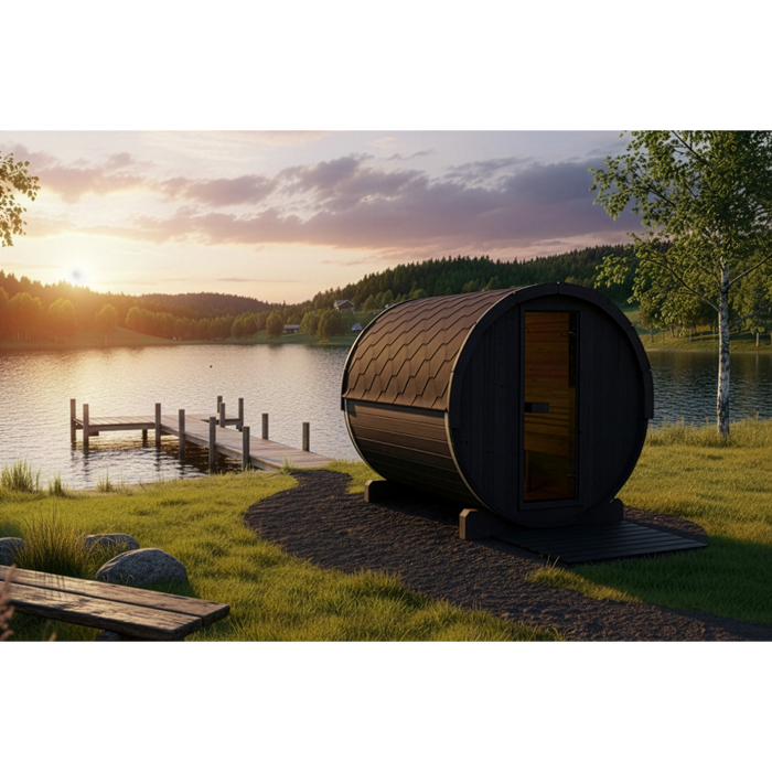 SaunaLife Model E8B Ergo-Series 6-Person Traditional Outdoor Barrel Sauna