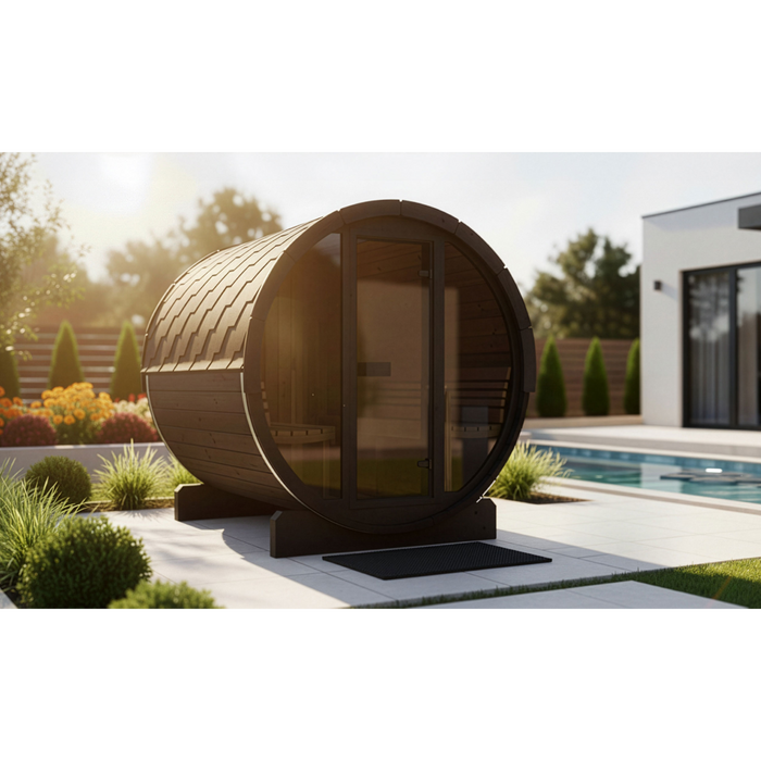 SaunaLife Model E8GB Ergo-Series 6-Person Traditional Outdoor Barrel Sauna with Full-Glass Front