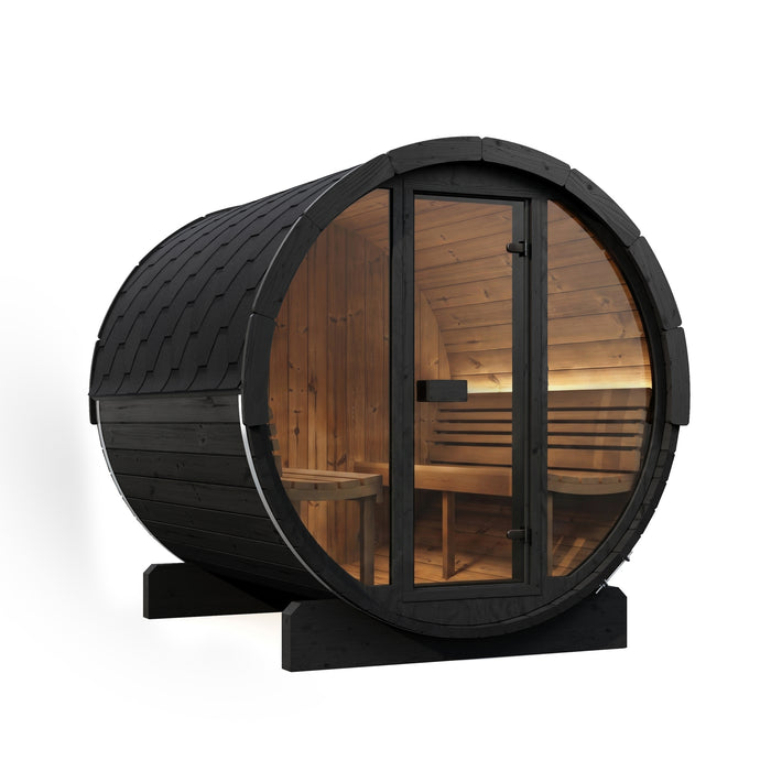 SaunaLife Model E8GB Ergo-Series 6-Person Traditional Outdoor Barrel Sauna with Full-Glass Front