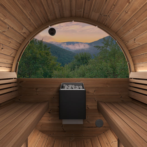 SaunaLife Model E8W Ergo-Series 6-Person Traditional Outdoor Barrel Sauna with Rear Window