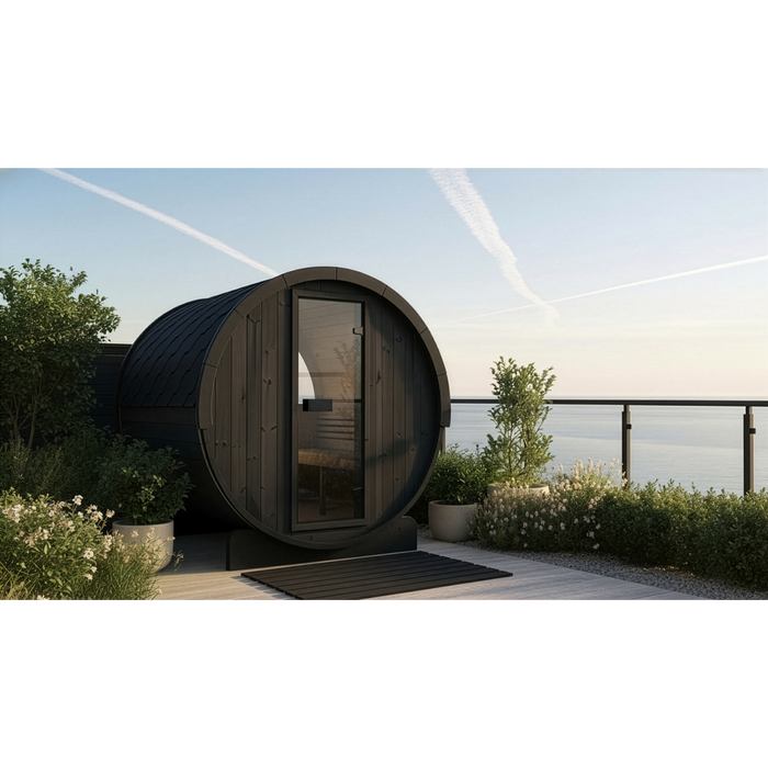 SaunaLife Model E8WB Ergo-Series 6-Person Traditional Outdoor Barrel Sauna with Rear Window