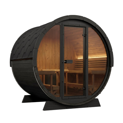 SaunaLife Model EE8GB Ergo Elegance-Series 6-Person Traditional Outdoor Barrel Sauna with Full-Glass Front