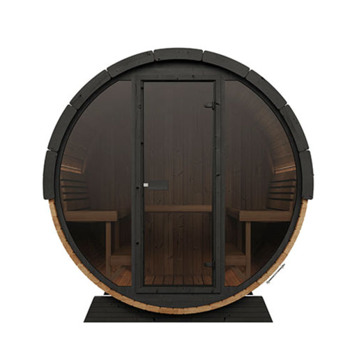 SaunaLife Model EE8G Ergo Elegance-Series 6-Person Traditional Outdoor Barrel Sauna with Full-Glass Front
