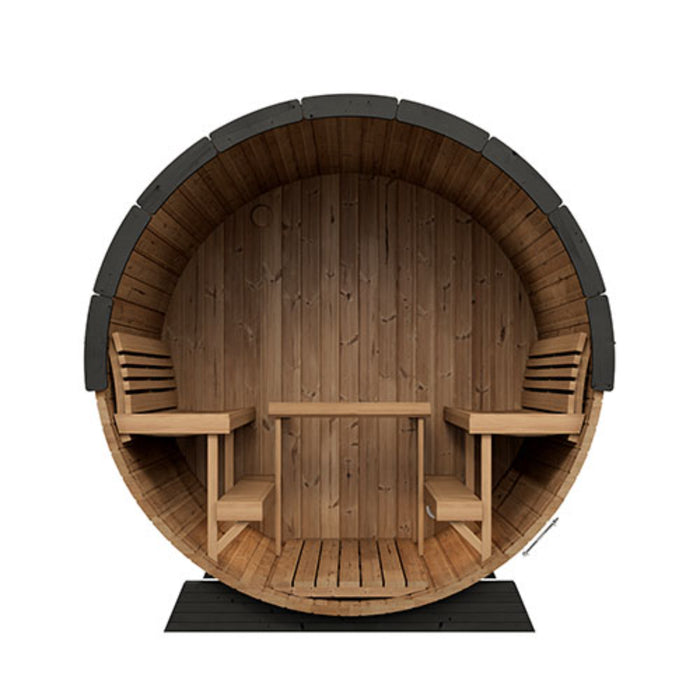 SaunaLife Model EE8G Ergo Elegance-Series 6-Person Traditional Outdoor Barrel Sauna with Full-Glass Front