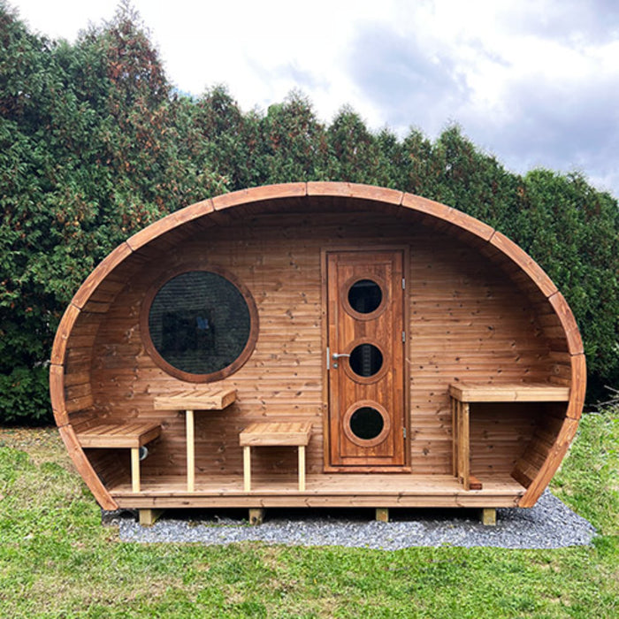 SaunaLife Model G11 Garden-Series 8-Person Traditional Outdoor Barrel Sauna with Changeroom