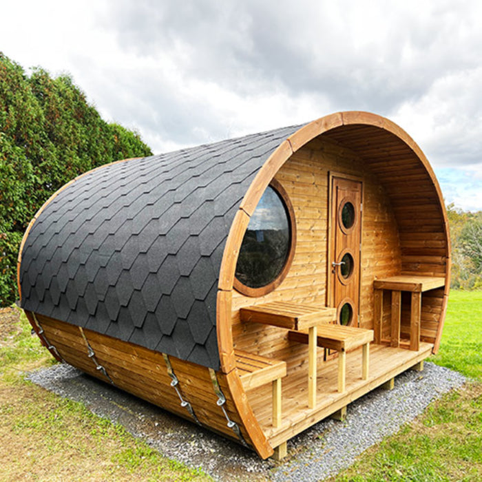 SaunaLife Model G11 Garden-Series 8-Person Traditional Outdoor Barrel Sauna with Changeroom