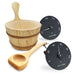 SaunaLife Accessory Package 3 (1-Gallon Wooden Sauna Bucket, Wood Ladle, Black Thermometer, and Hygrometer)
