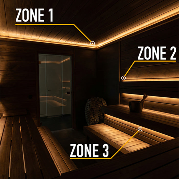 ProSaunas 3-Zone Dimmable White LED Sauna Light Strip Kit — Wi-Fi + Wireless Control, Waterproof